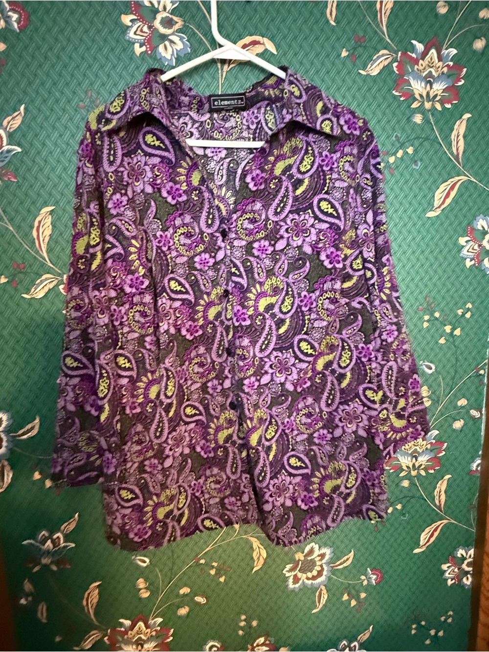 Element Purple Paisley Button-Down Shirt with Lime Accents